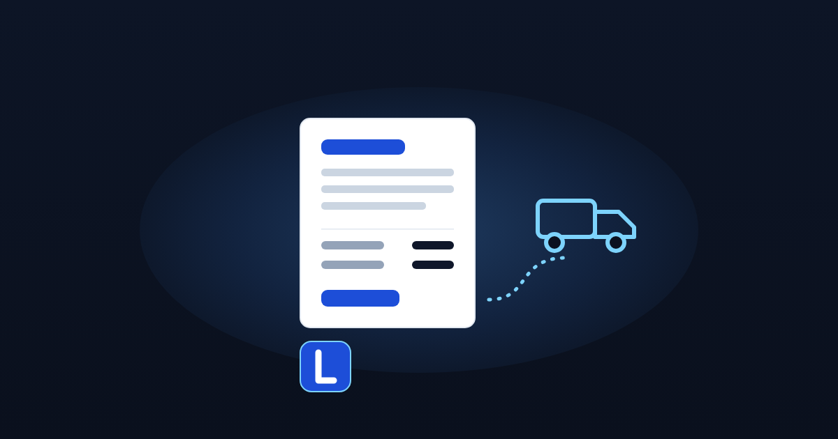 A B2B invoice with a delivery truck setting off along a dotted route