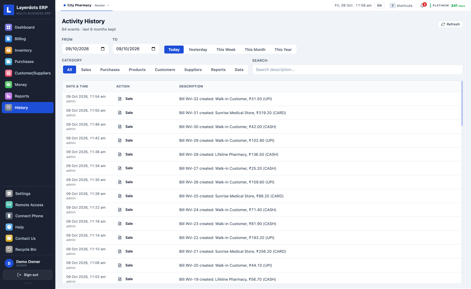 Layerdots ERP activity history audit trail